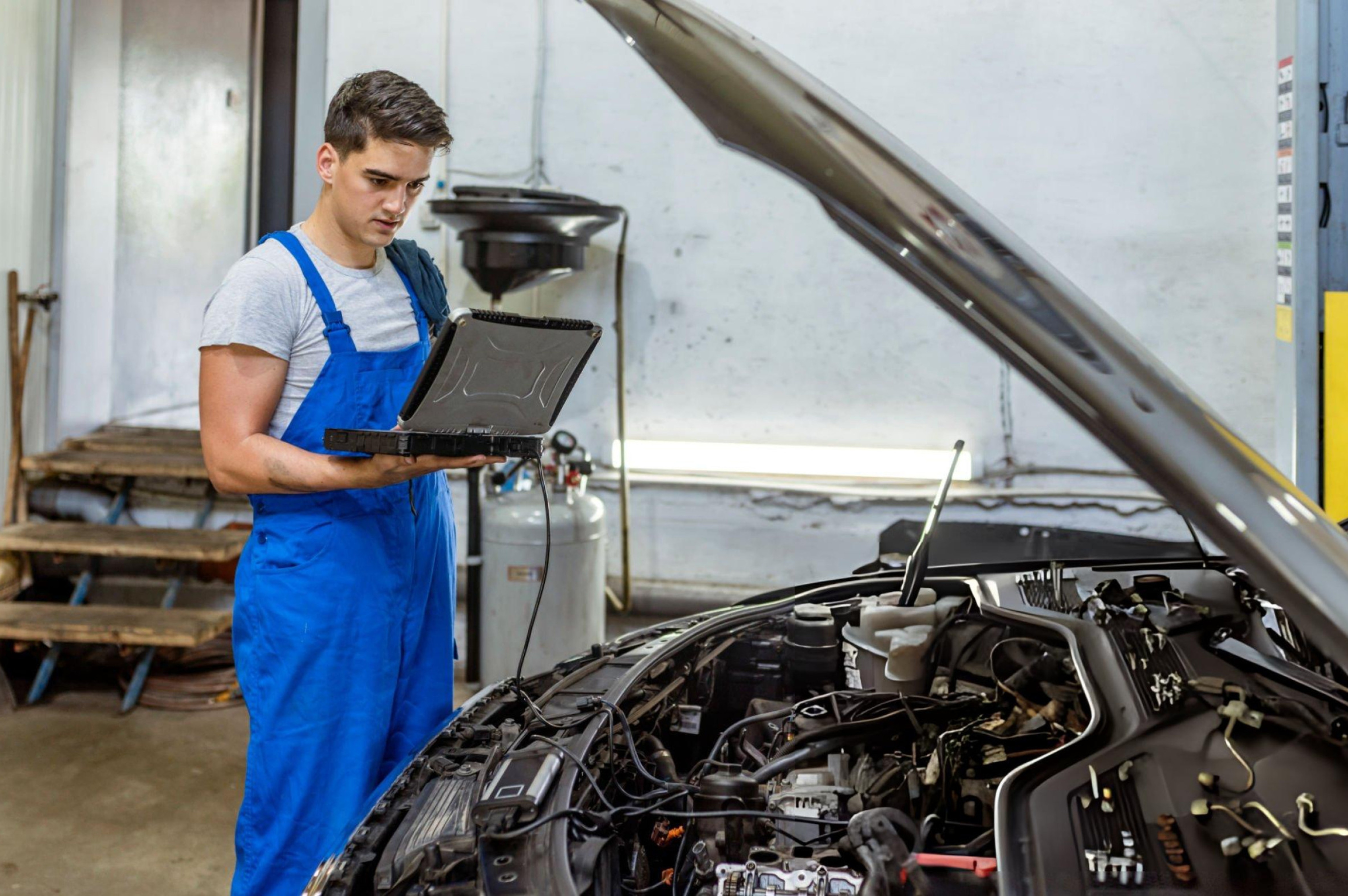 Professional diagnostic scan in a service bay